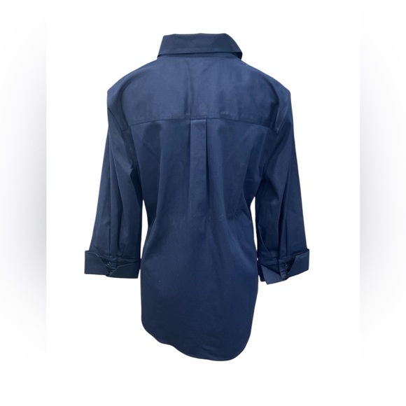 NWT Chico’s No Iron Classic Navy 3/4 Sleeve Button Down Shirt Size 1 - Picture 2 of 5